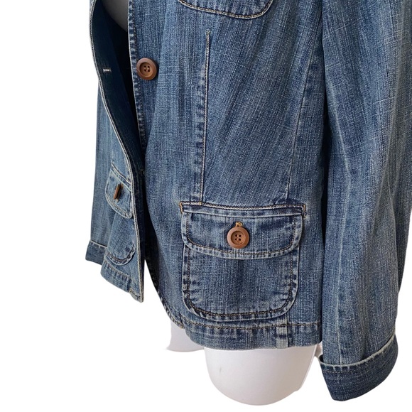 SIGRID OLSEN BOHO DENIM JACKET STRUCTURED WITH WOOD BEADS EMBROIDERED SIZE SMALL - Picture 11 of 16